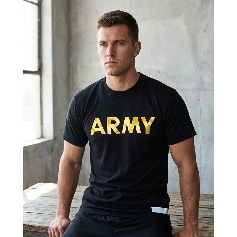 Official US Army PT Shirt Black Yellow PFU Training Tee Medium BTS ARMY Kpop